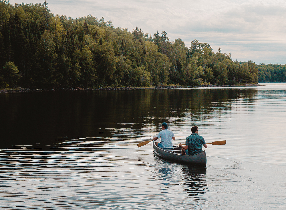 Two men  in a canoe