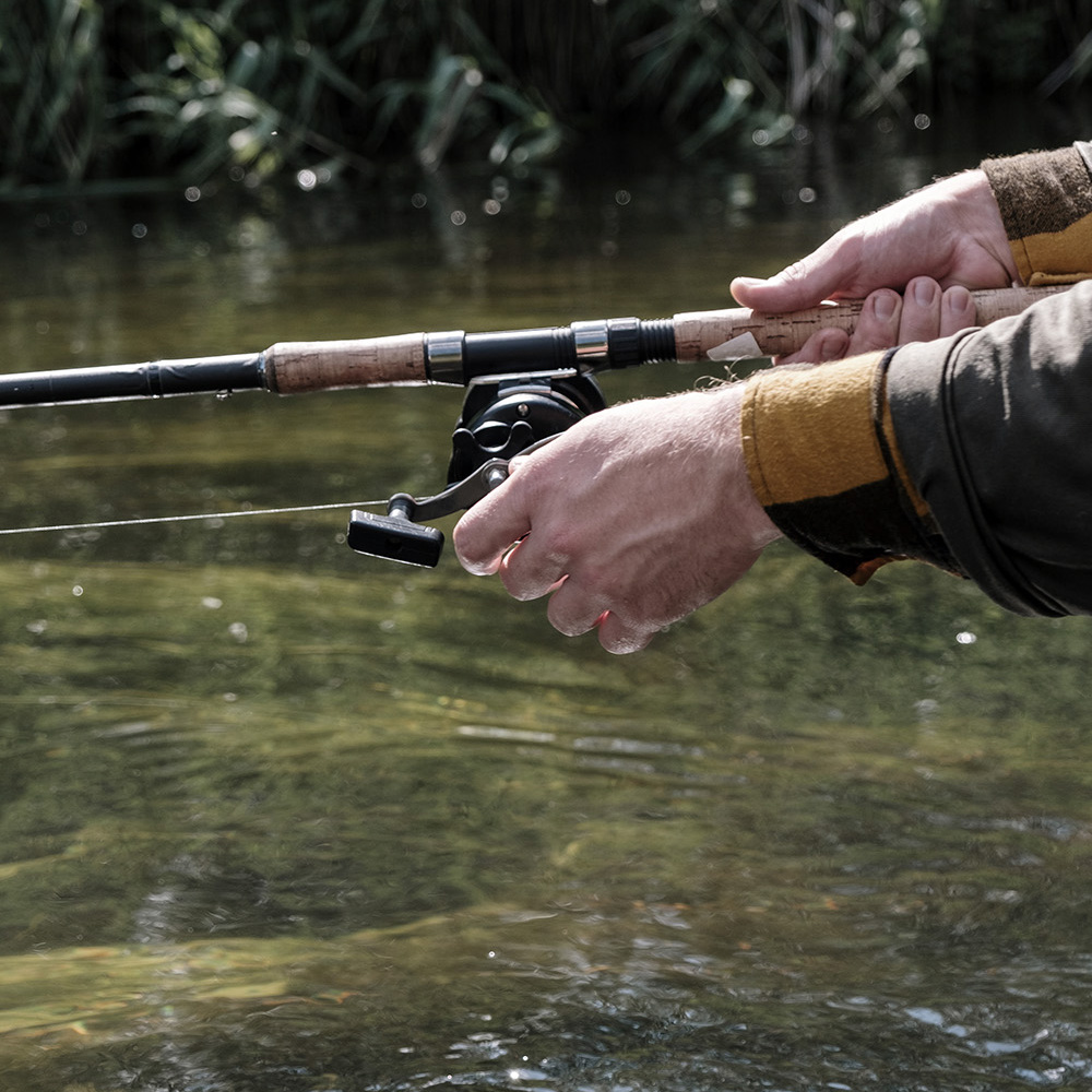 Close up of man fishing